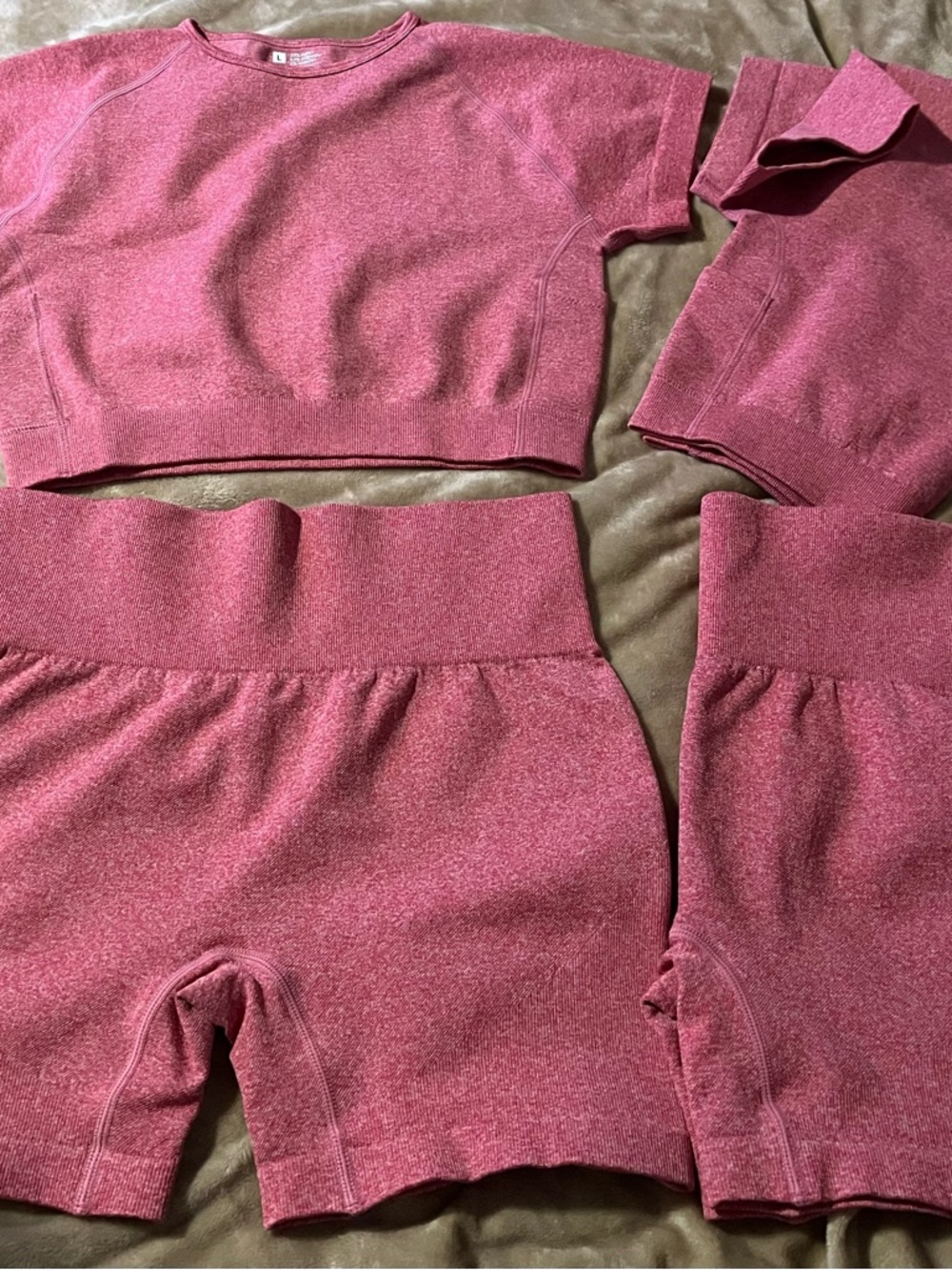 Women's Pink Marled Lounge Set Crop Top and Shorts